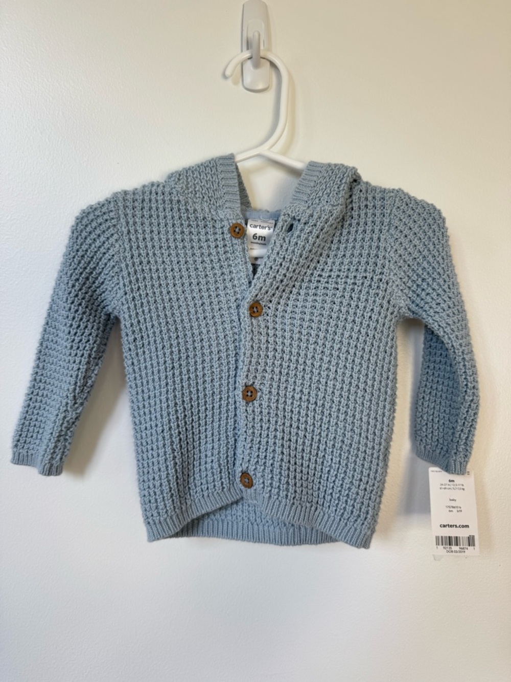 Carter's 6m Hooded Knit Baby Cardigan - Dusty Blue